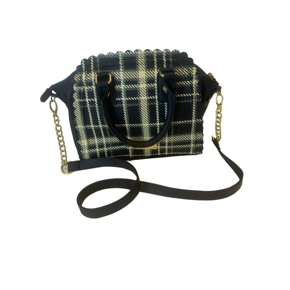 Betsey Johnson Handbags - Betsey Johnson Convertible Handbag Crossbody Black White Plaid Dome EUC